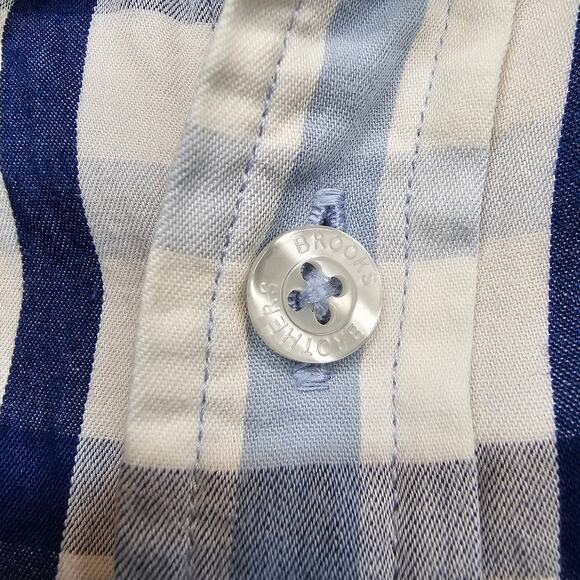 Brooks Brothers Men Shirt Milano Fit Size M Blue Navy White Plaid Button down - Picture 4 of 12